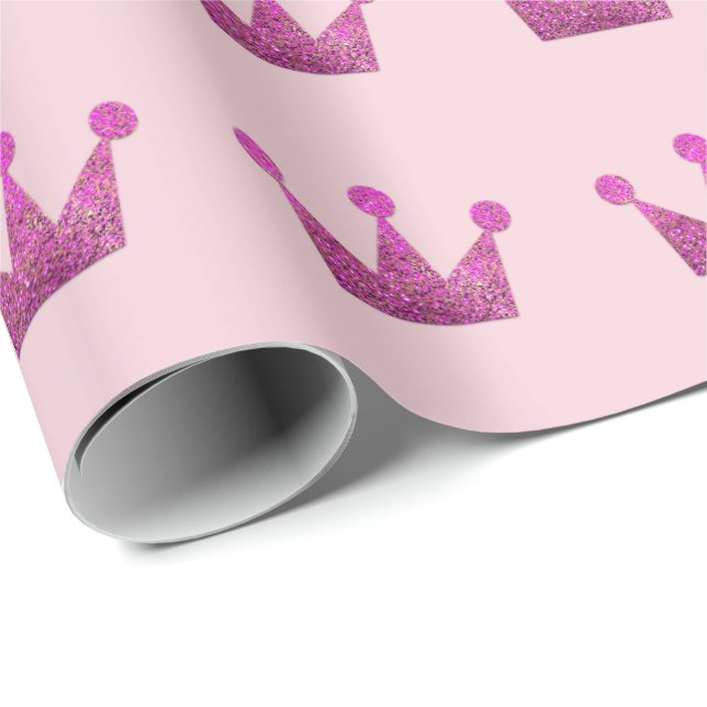 Krona Glitter Rosa Studenten Rosa Fuchsia Pastel Presentpapper (Rullad Hörn)