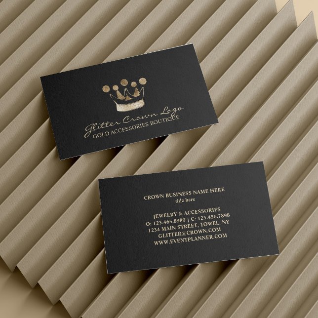 Krona Guld Glitter Tillbehör Visitkort (Crown Gold Sparkle Accessories Business Card)
