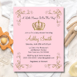 Krona Guld Rosa Princess Baby Shower bjudan Inbjudningar