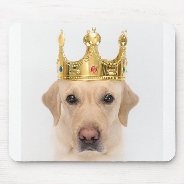 Krona Hund Mousepad Musmatta (Yellow Labrador dog with a gold crown on its head.)