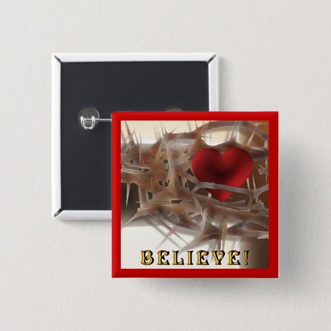 Krona i Thorns och Heart Button Knapp (Framsida & baksida)