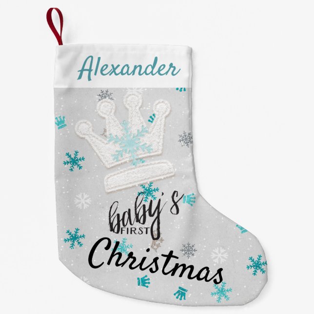 Krona och Blå Snöflingor första julklappen Liten Julstrumpa (Framsidan)