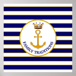 Krona och Golden Anchor på Blue & White Poster