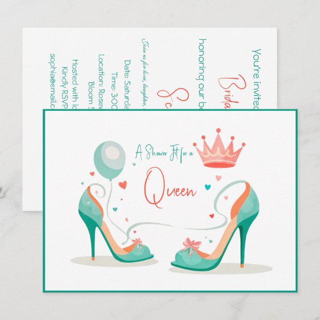 Krona och Högklackar - Rosa- och mintema i fokus Inbjudningar (Fram/baksida)