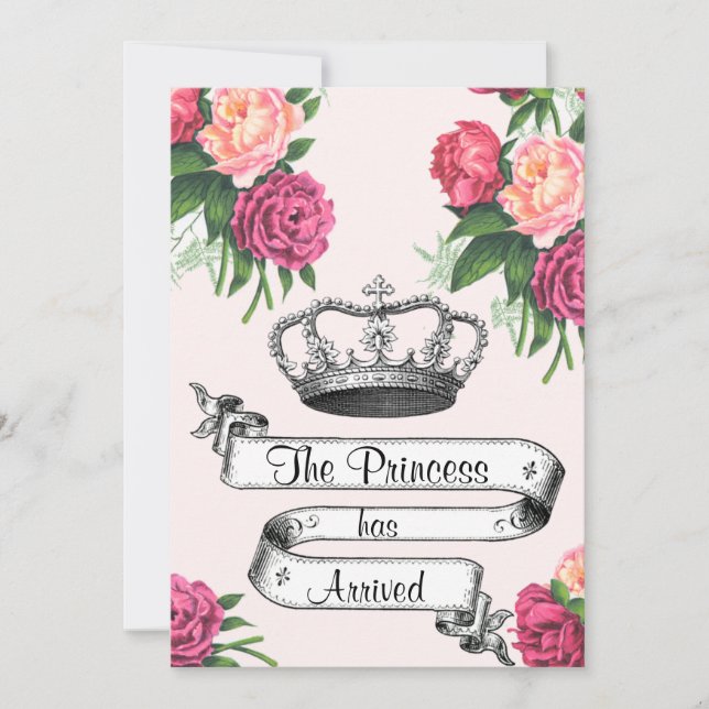 Krona och Ro Princess Arrived Birth Announcemnt Meddelande (Framsida)