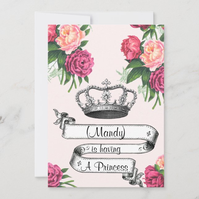 Krona och Rosor Prinsessan Babyskor Inbjudan (Framsida)
