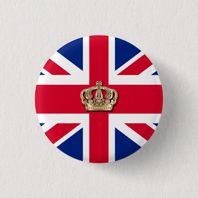 Krona och Union Jack Patriotic 3 CM Round Badge Knapp (Framsida)