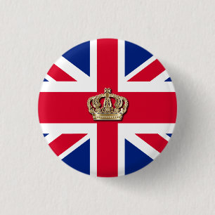 Krona och Union Jack Patriotic 3 CM Round Badge Knapp