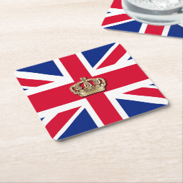 Krona och Union Jack Patriotic Underlägg Papper Kvadrat