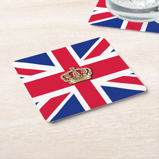 Krona och Union Jack Patriotic Underlägg Papper Kvadrat (Vinklad)