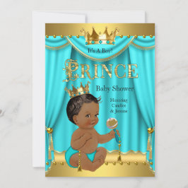 Krona Prince Baby Shower Guld Aqua Teal Ethnic Inbjudningar