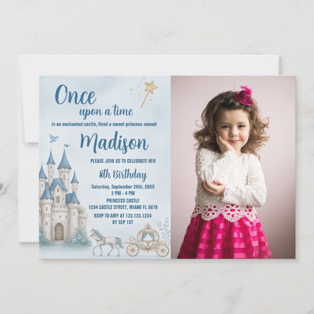 Krona Princess Birthday-inbjudan med foto Inbjudningar (Framsida)