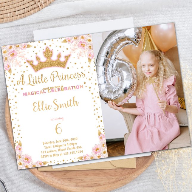 Krona Princess Birthday-inbjudan med foto Inbjudningar (Crown Princess Birthday Invitations with photo)