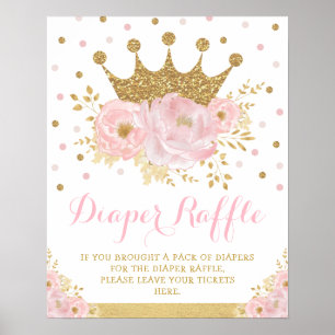 Krona Princess Blommigt Baby Diaper Raffle Poster