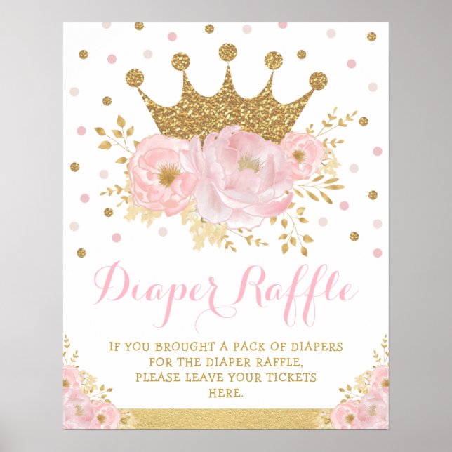 Krona Princess  Blommigt Baby Diaper Raffle Poster (Framsidan)