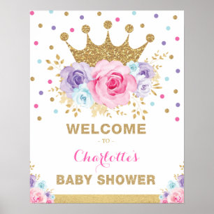 Krona Princess Blommigt Baby Shower Välkommen Po Poster