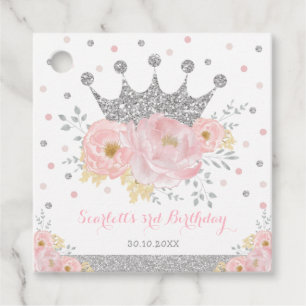 Krona Princess Rosa Blommigt Silver födelsedag Gåvor Etiketter