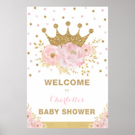 Krona Princess Rosa Flower Baby Shower Välkommen Poster