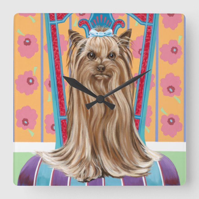 Krona Princess Yorkie Fyrkantig Klocka (Framsida)