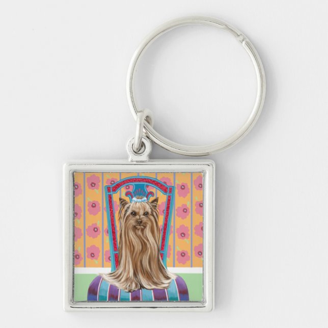 Krona Princess Yorkie Fyrkantig Silverfärgad Nyckelring (Framsidan)