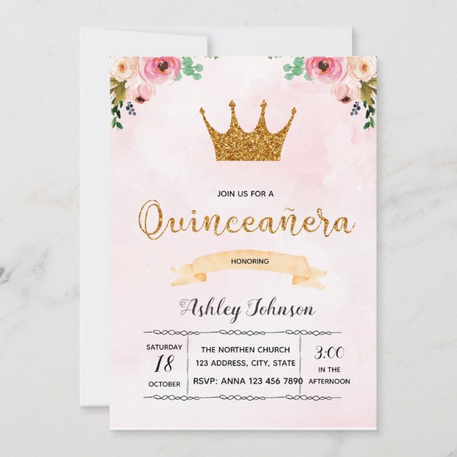 Krona quinceanera inbjudan (Framsida)