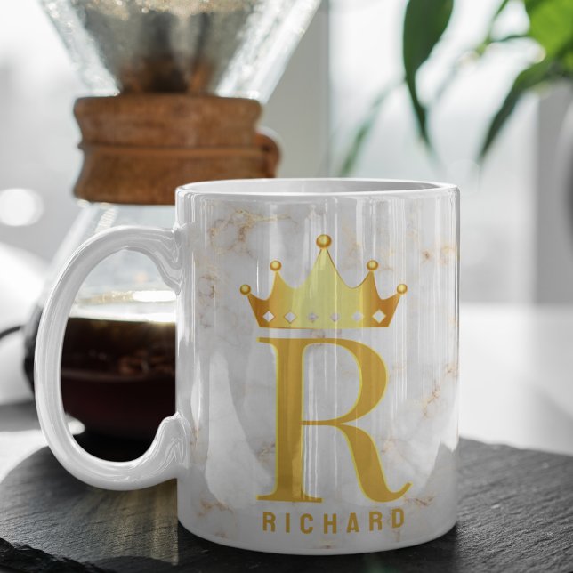 Krona Royal Initial Brev Monogram Namn Marble Kaffemugg (Skapare uppladdad)