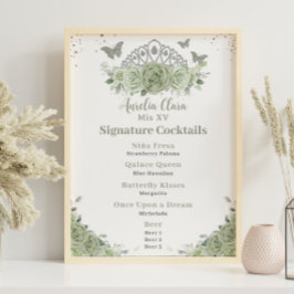 Krona Sage Grönt Blommigt Quinceanera Pub Drink Me Poster