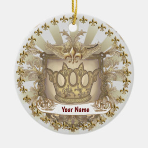 Krona Shield Family Crest-efternamn Julgransprydnad Keramik