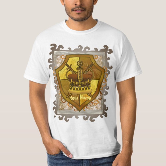 Krona Sword Shield-efternamn t-shirt (Framsida)