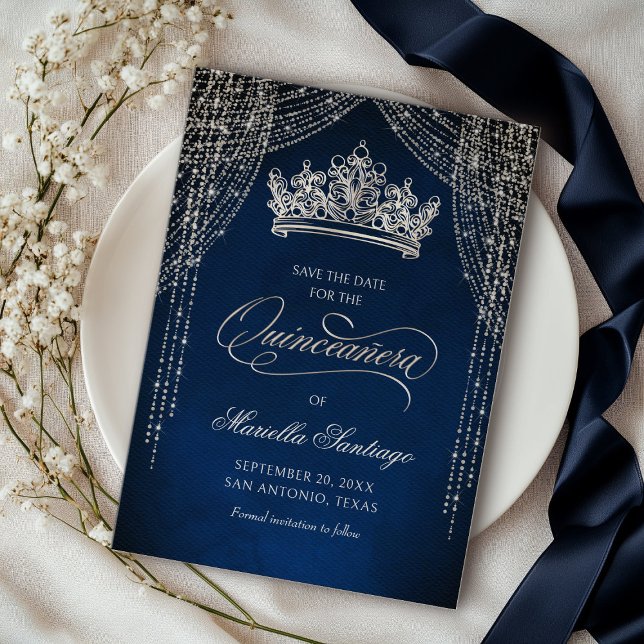 Krona Tiara Navy Silver Quinceañera Spara datum Spara Datumet (Skapare uppladdad)