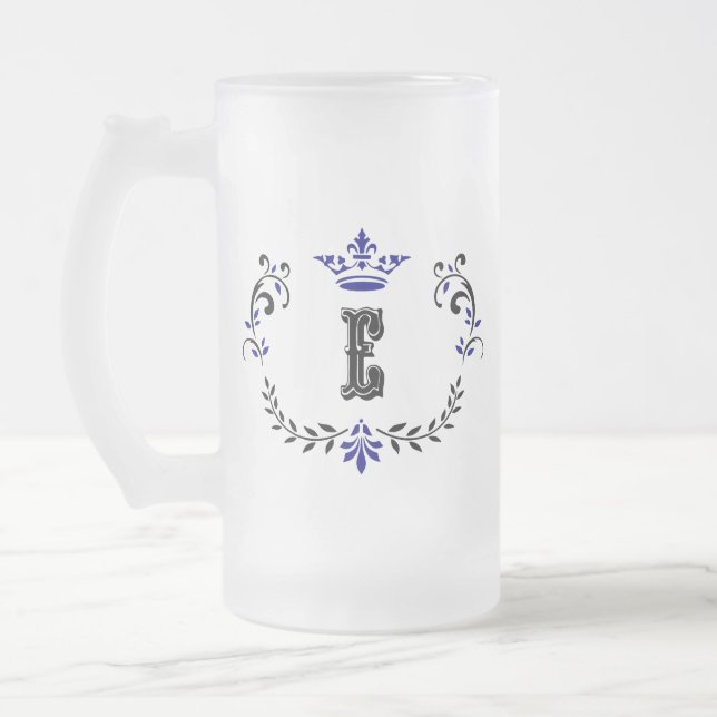 Krona-utandningsmonogram E Frostat Ölglas (Vänster)