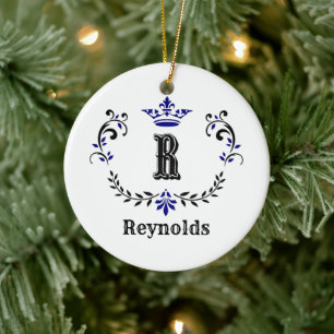 Krona utandningsmonogram 'R' Personlig Julgransprydnad Keramik