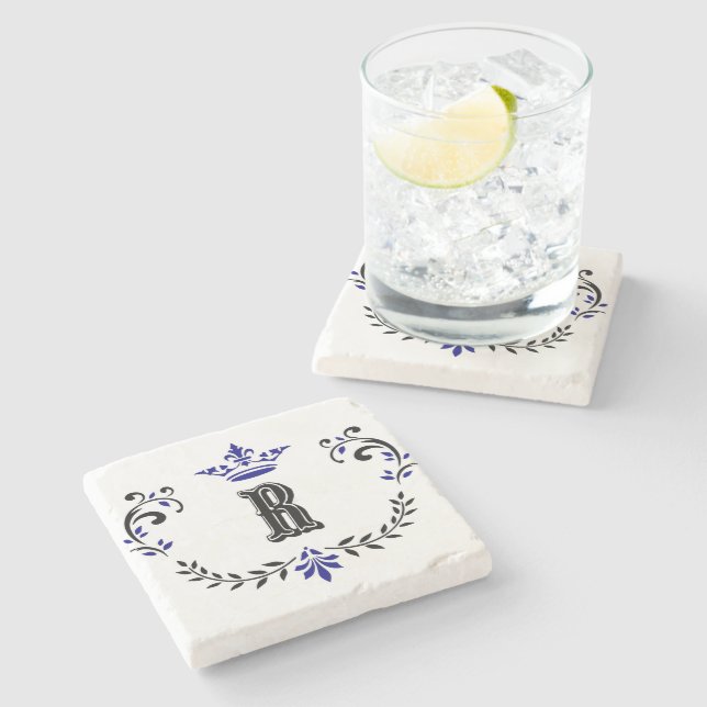 Krona-utandningsmonogram "R" Underlägg Sten (Sidan)