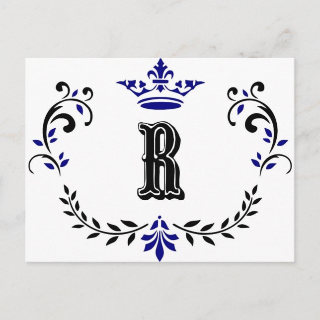 Krona-utandningsmonogram "R" Vykort (Framsida)