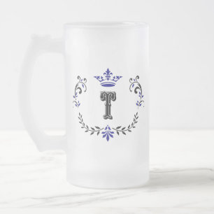 Krona-utandningsmonogram "T" Frostat Ölglas