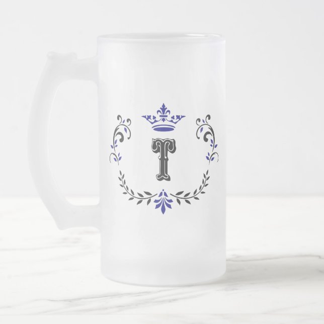 Krona-utandningsmonogram "T" Frostat Ölglas (Vänster)