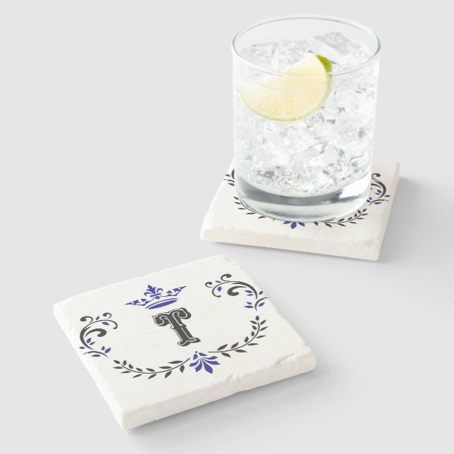 Krona-utandningsmonogram "T" Underlägg Sten (Sidan)