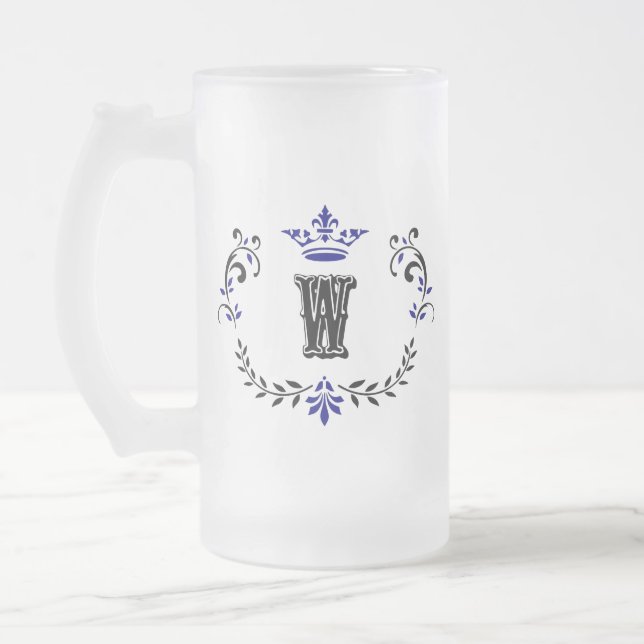 Krona-utandningsmonogram "W" Frostat Ölglas (Vänster)