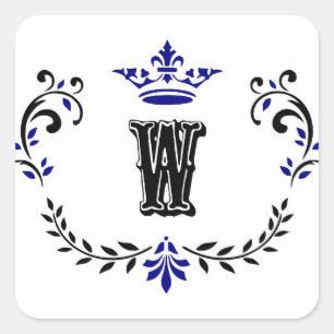 Krona-utandningsmonogram "W" Fyrkantigt Klistermärke