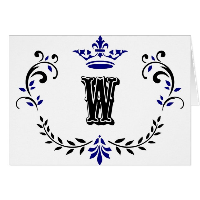 Krona-utandningsmonogram "W" Hälsningskort (Framsidan Horizontal)