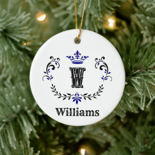 Krona-utandningsmonogram "W" Julgransprydnad Keramik