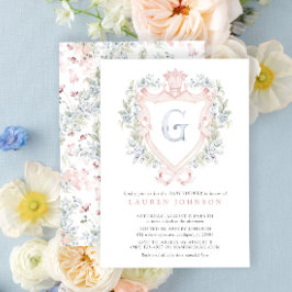 Krona Vapensköld Monogram Rosa Blue Baby Shower Inbjudningar