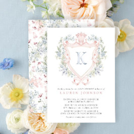 Krona Vapensköld Monogram Rosa Blue Baby Shower Inbjudningar