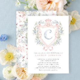 Krona Vapensköld Monogram Rosa Blue Baby Shower Inbjudningar