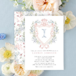 Krona Vapensköld Monogram Rosa Blue Baby Shower Inbjudningar