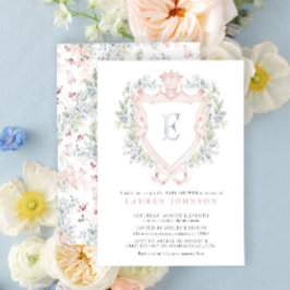Krona Vapensköld Monogram Rosa Blue Baby Shower Inbjudningar