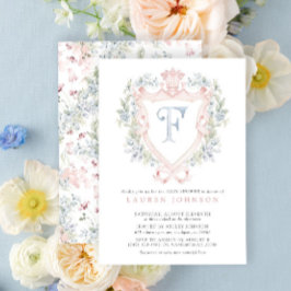 Krona Vapensköld Monogram Rosa Blue Baby Shower Inbjudningar