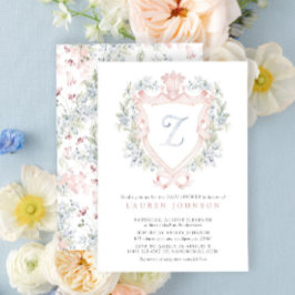 Krona Vapensköld Monogram Rosa Blue Baby Shower Inbjudningar