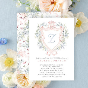 Krona Vapensköld Monogram Rosa Blue Baby Shower Inbjudningar