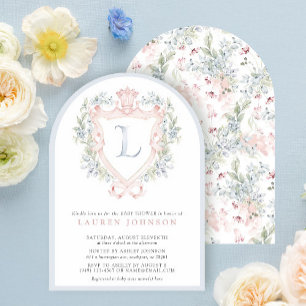 Krona Vapensköld Monogram Rosa Blue Baby Shower Inbjudningar